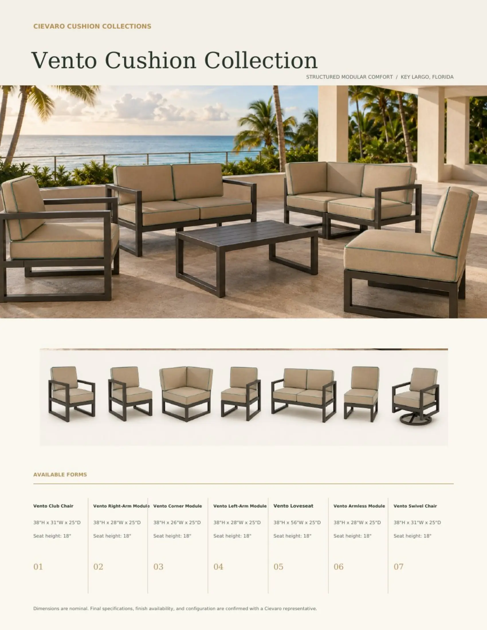 Cievaro outdoor cushion furniture in a refined hospitality setting