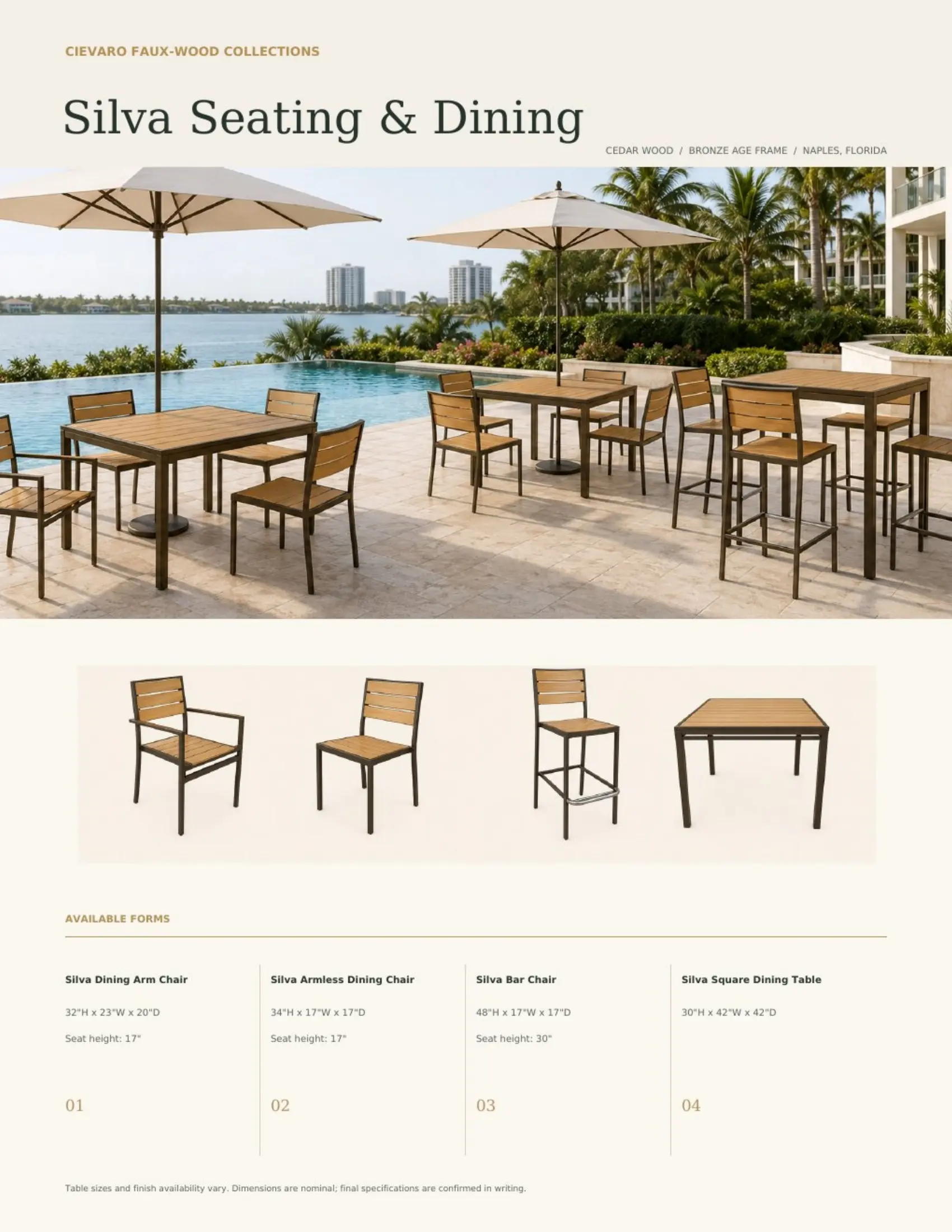 Faux-wood outdoor furniture shown in a refined hospitality environment