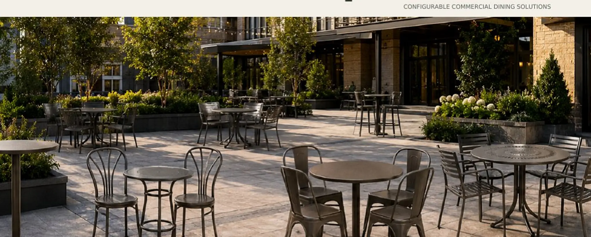 Convivio professional outdoor dining arrangements on a landscaped hospitality terrace