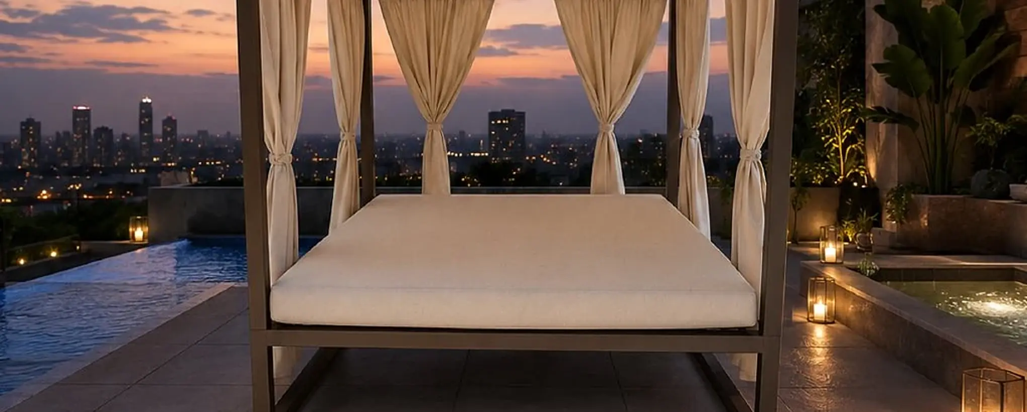Ombra cabana and daybed setting from the approved Cievaro catalog