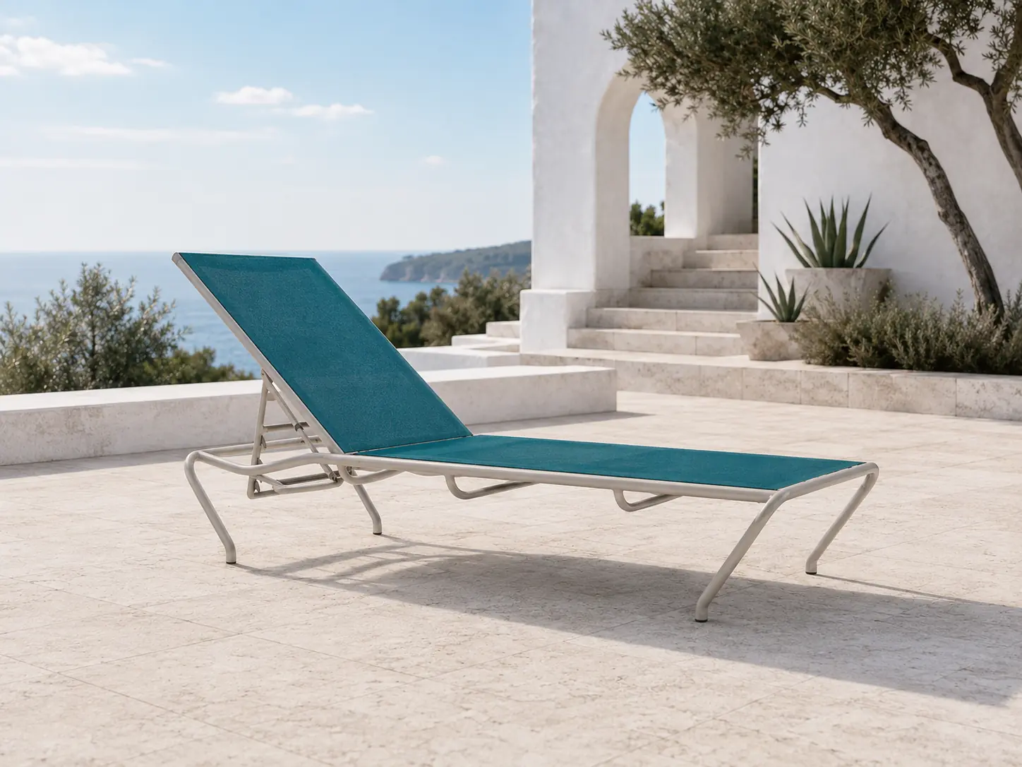 Prima Elevated Chaise Lounge, C-151SL, shown in Dove frame with Teal Shade sling