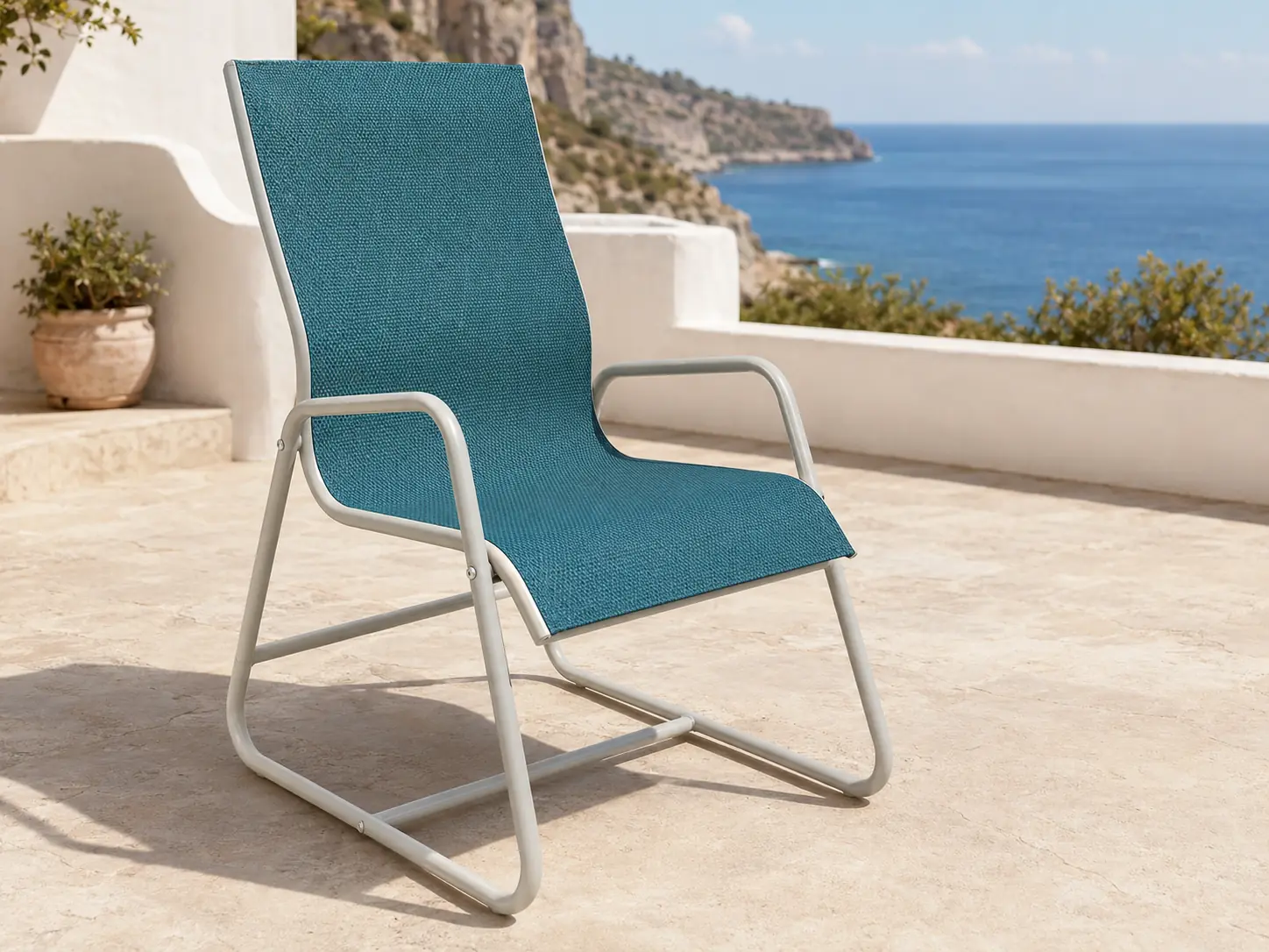 Prima Sled-Base Dining Chair, C-55SL, shown in Dove frame with Teal Shade sling